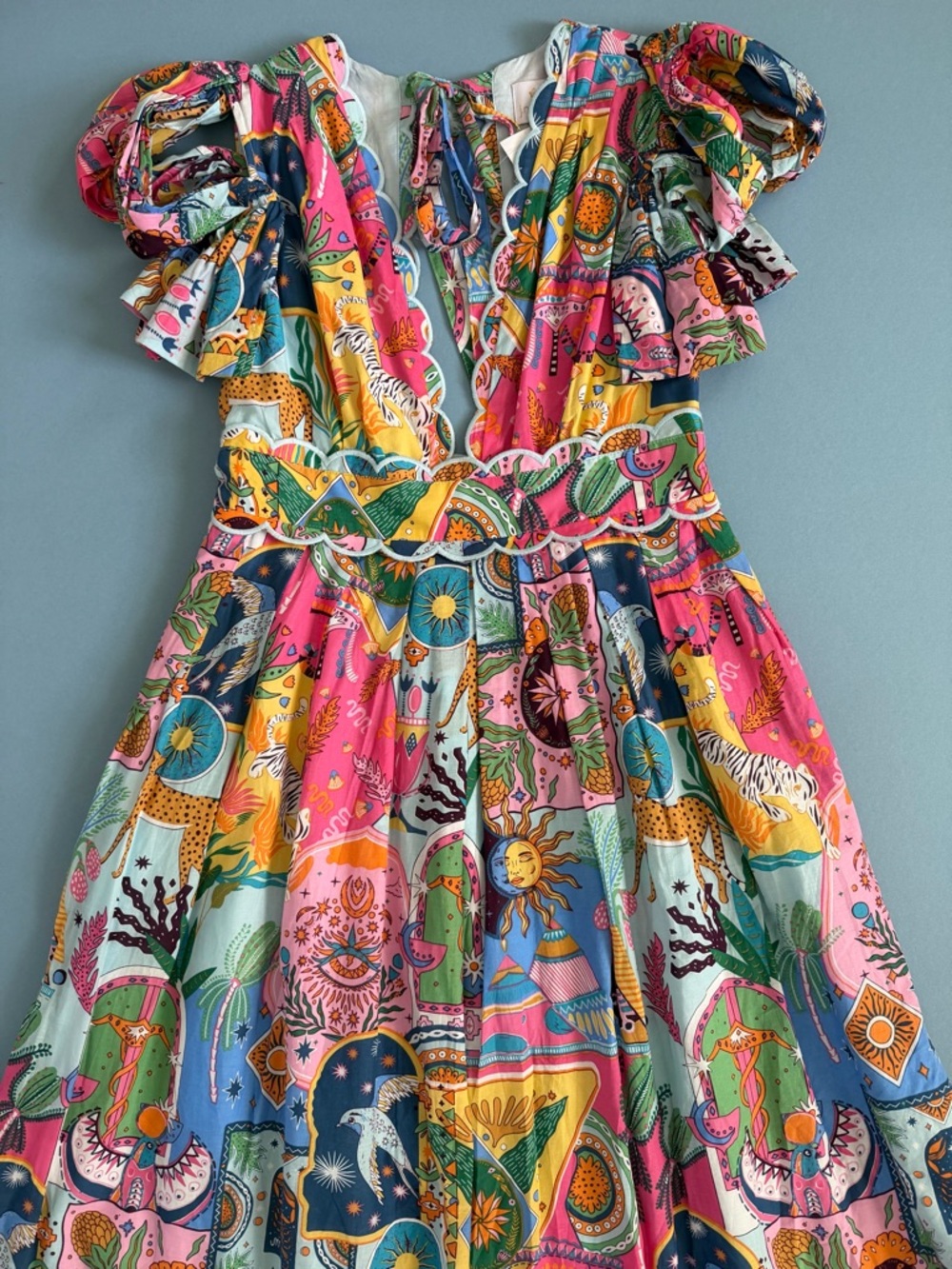 NWT J.Marie Sloane Bow Sleeve Celestial Zodiac Colorful Boho Midi Dress - Picture 4 of 5